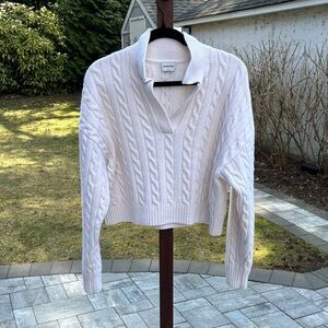 Sunday Best White Cable Knit Cropped Turtleneck Sweater
